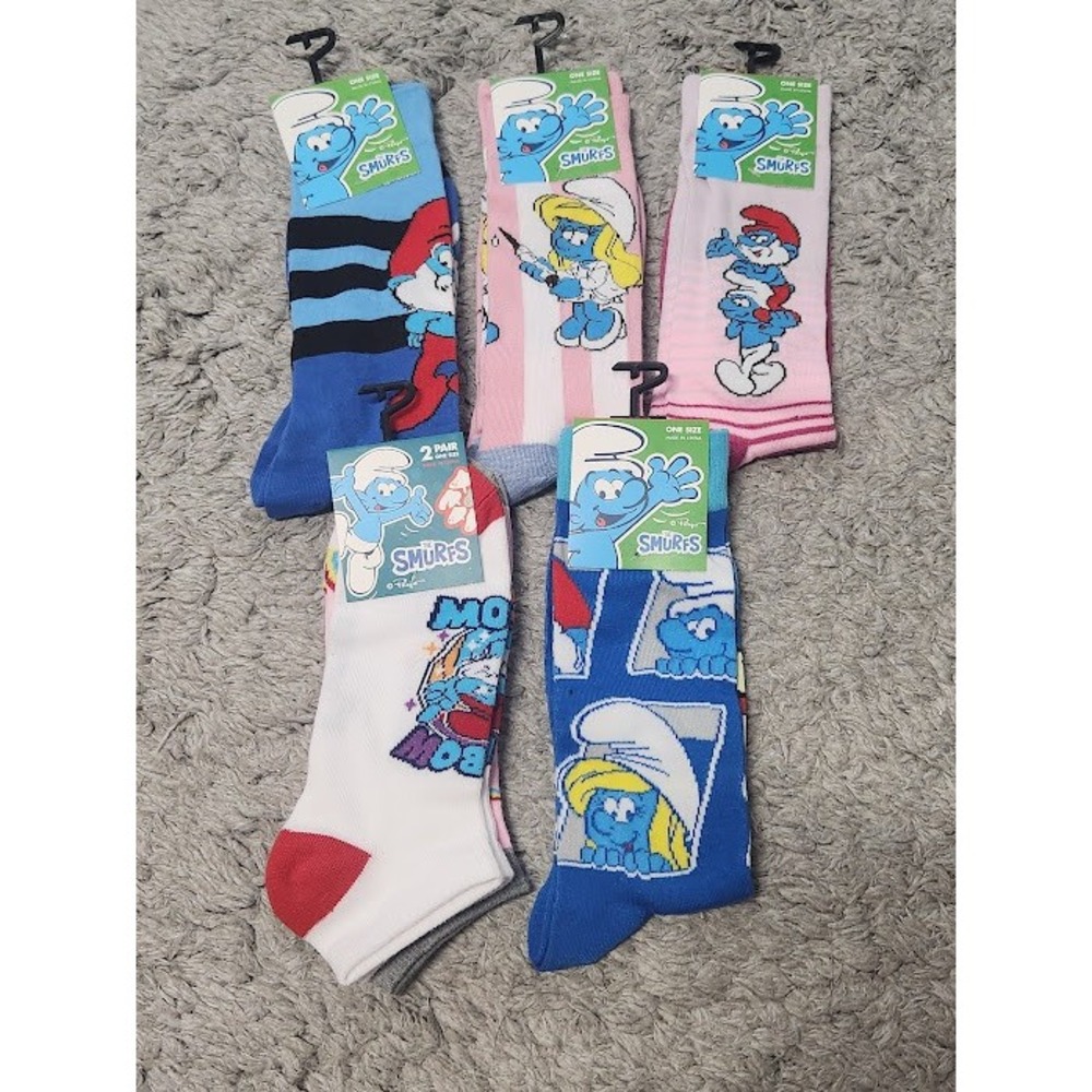 Smurfs Socks 6 pairs Mens Unisex Size US 7-12 2025 NEW crew & no show